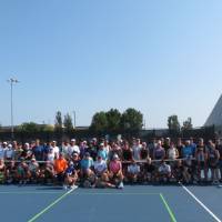 Group picture on the pickleball courts.
